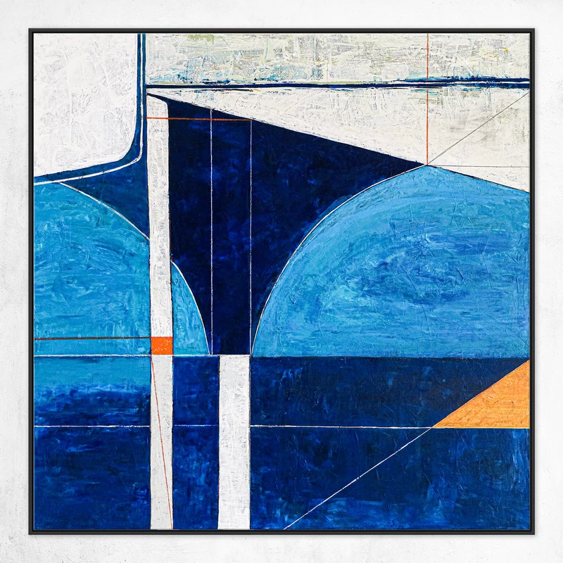 Classic & Modern Large Original Abstract Geometric Painting, Contemporary Blue Acrylic Modern Canvas Wall Art | Circa