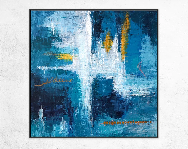 Original Abstract Acrylic Painting, Large Modern Canvas Art Brought to Life in Blue Expressionism | Measurement