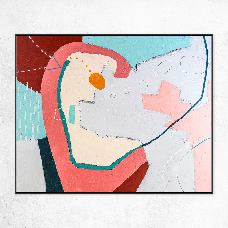 Tension-filled Large Modern Abstract Acrylic Painting Original, Colorful Contemporary Canvas Wall Art in Red & Pink | But yet