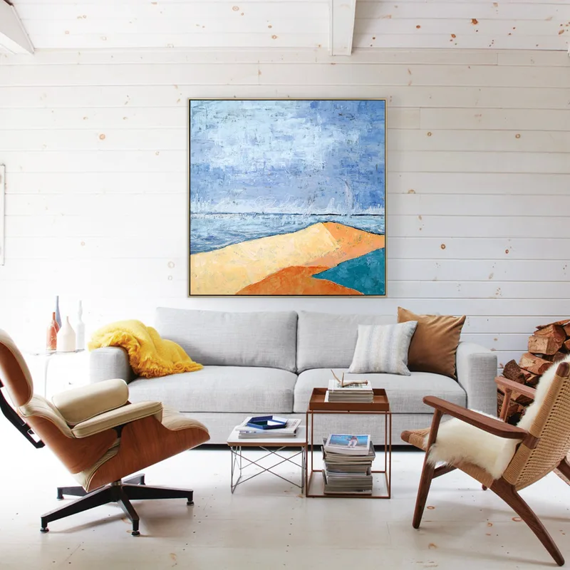 Minimalist Landscape Abstract Original Acrylic Painting, Large Modern Canvas Wall Art Capturing Coastal Terrain | Beach