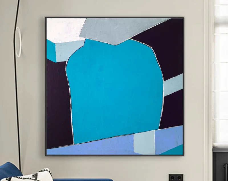 Blue Original Geometric Abstract Painting in Acrylic, Modern Canvas Wall Art of Dynamic Interplay | Geometry I