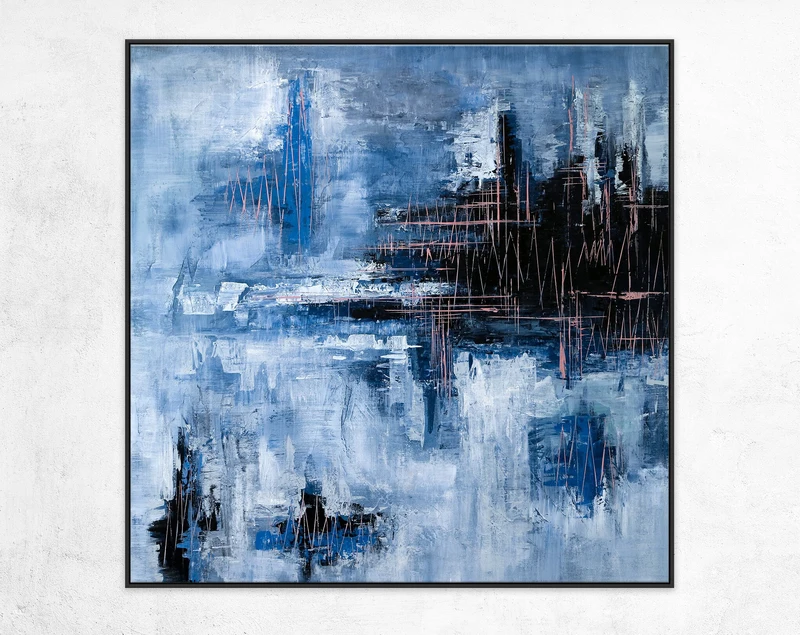 Contemporary Original Abstract Acrylic Painting Capturing the Rhythm of Life, Large Modern Canvas Wall Art | Blue heart