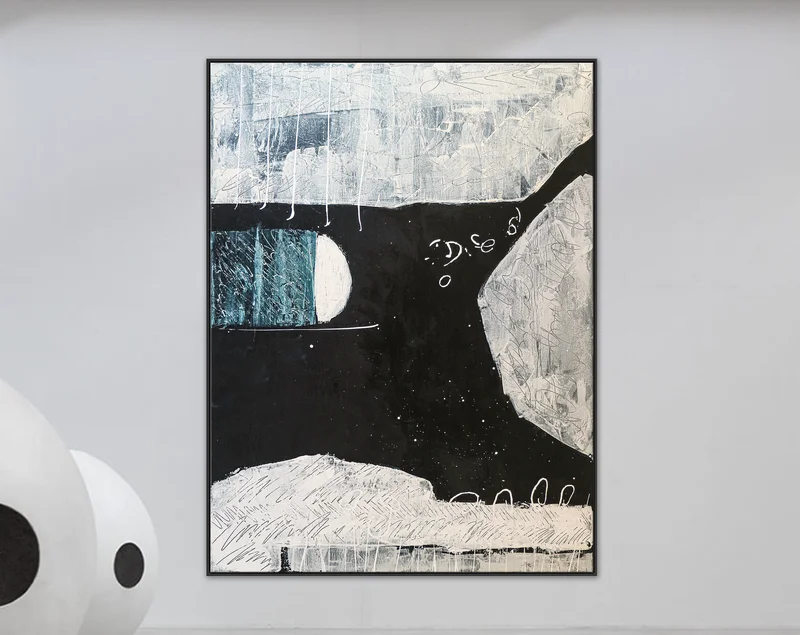 Black & White Minimalist Original Large Abstract Acrylic Painting in Summer Nights, Modern Canvas Wall Art | A midsummer night's dream