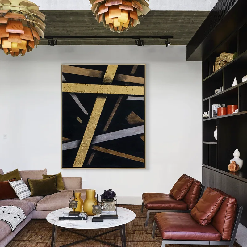 Exciting Fusion of Large Modern Abstract Original Painting, Canvas Wall Art of Expressionism in Acrylic and Gold Leaf | Outro II