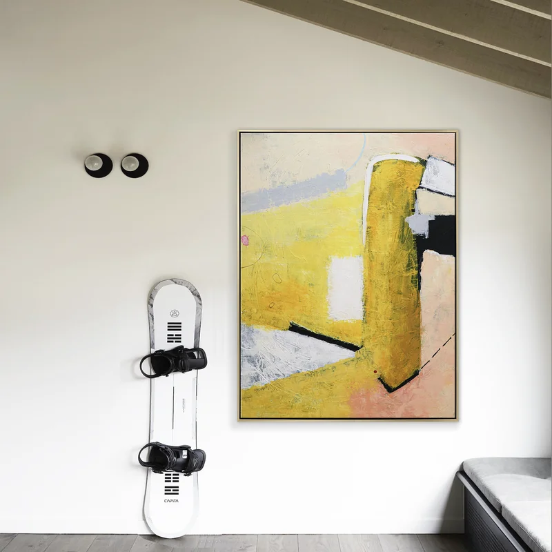 Vibrant Yellow Large Modern Abstract Original Painting, Canvas Wall Art Expressing Liveliness | The dream of a red dot