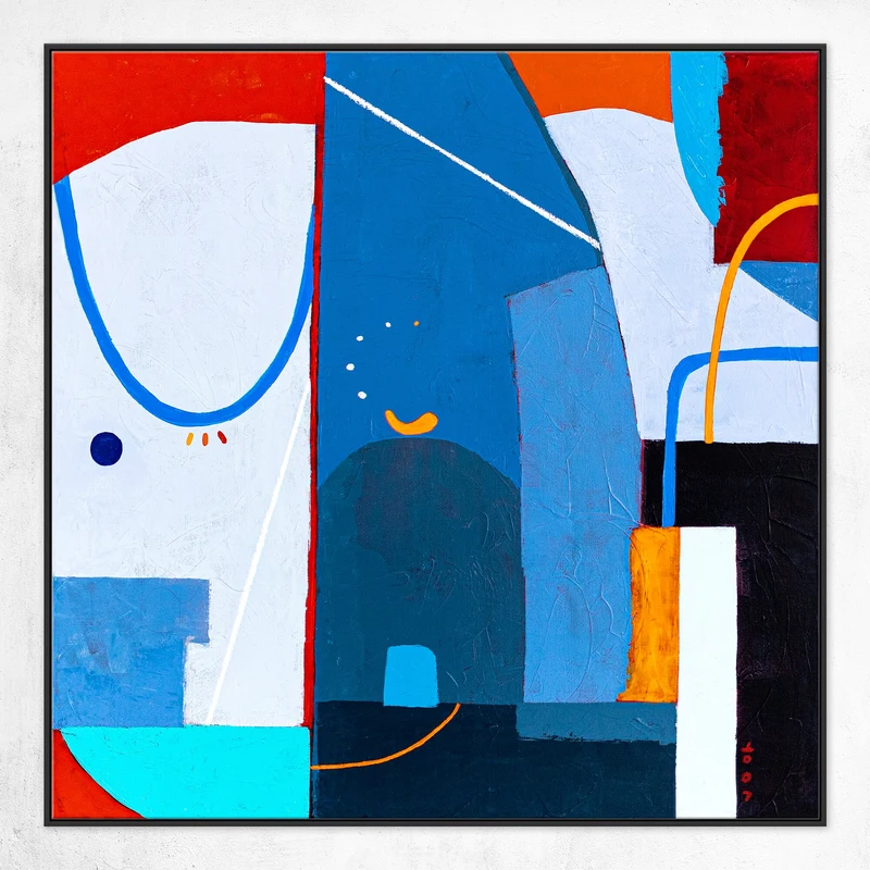Blue and Red Abstract Painting, Playful Large Original Acrylic Painting, Colorful Modern Canvas Wall Art | Hadanka