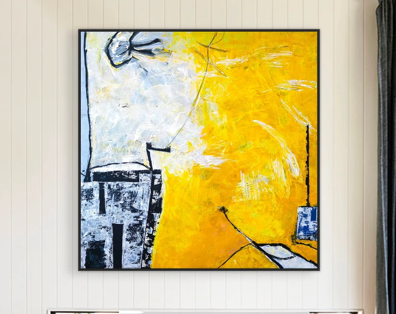 Yellow Original Dynamic Abstract Acrylic Painting, Modern Canvas Wall Art Infused with Sunlit Yellow | Les iles