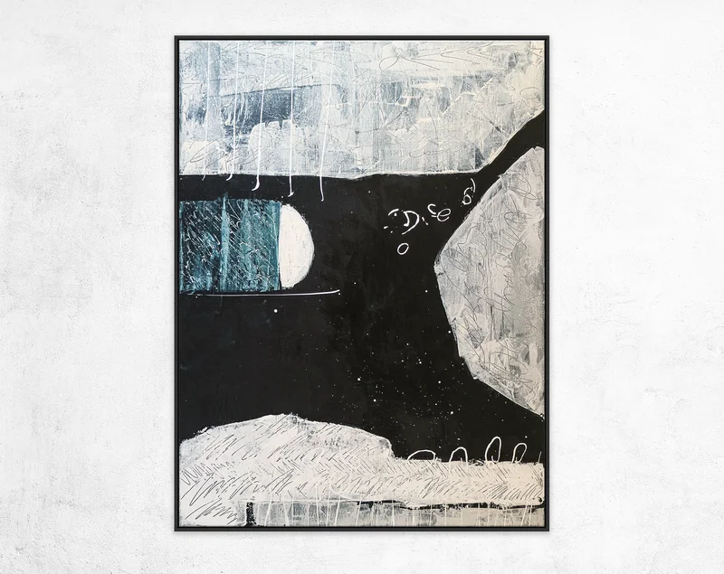 Black & White Minimalist Original Large Abstract Acrylic Painting in Summer Nights, Modern Canvas Wall Art | A midsummer night's dream