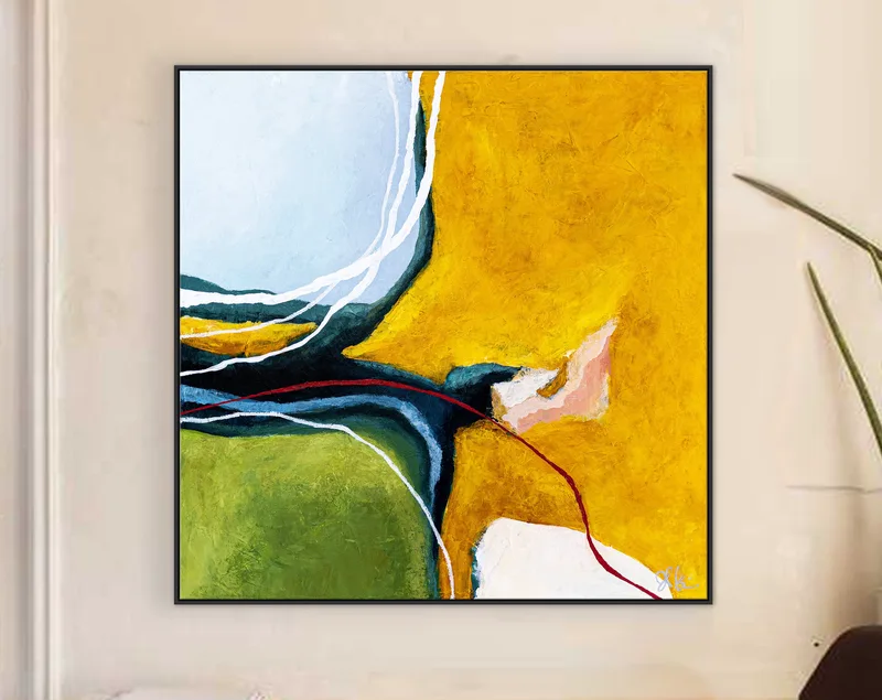 Large Original Abstract Expressionism Painting, Modern Yellow and Green Hues Canvas Wall Art | Kalliroi II