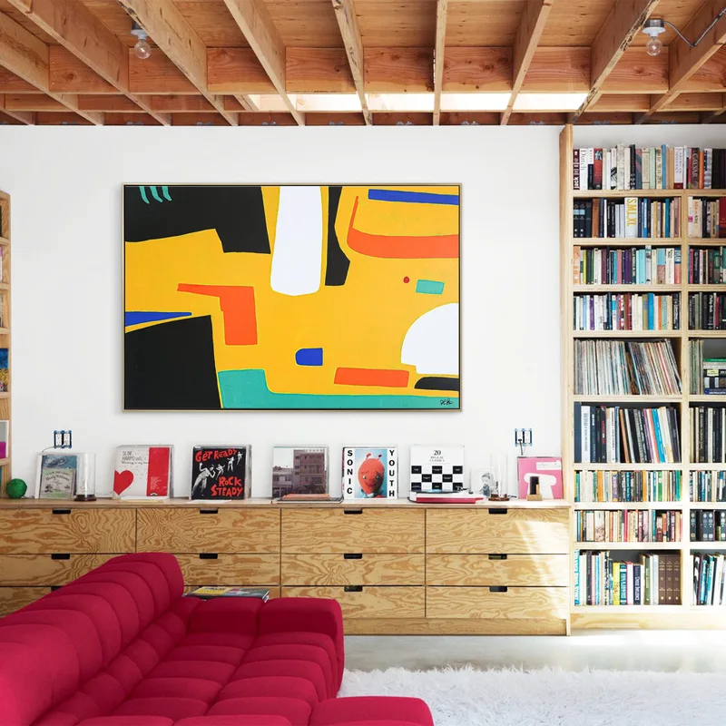 Playful Balanced Original Abstract Minimalist Painting, Yellow Modern Contemporary Canvas Wall Art | Cogito II