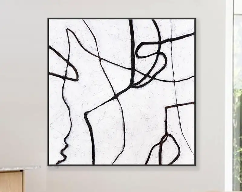 Simple and Bold Lines and Texture Large Original Abstract Minimalism Painting, Black and White Modern Canvas Wall Art | Es I
