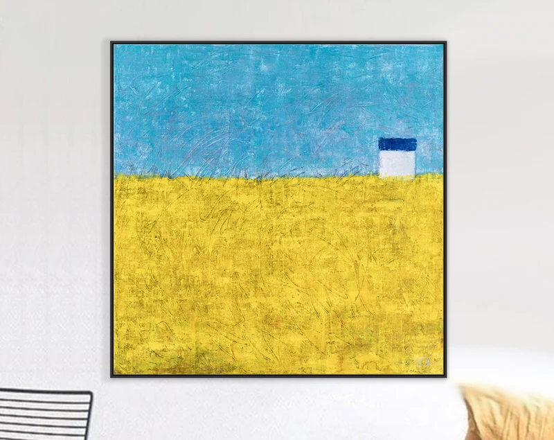 Yellow Landscape Abstract Peaceful Painting Original, Modern Abstract in Acrylic Canvas Wall Art | Sweet lonely