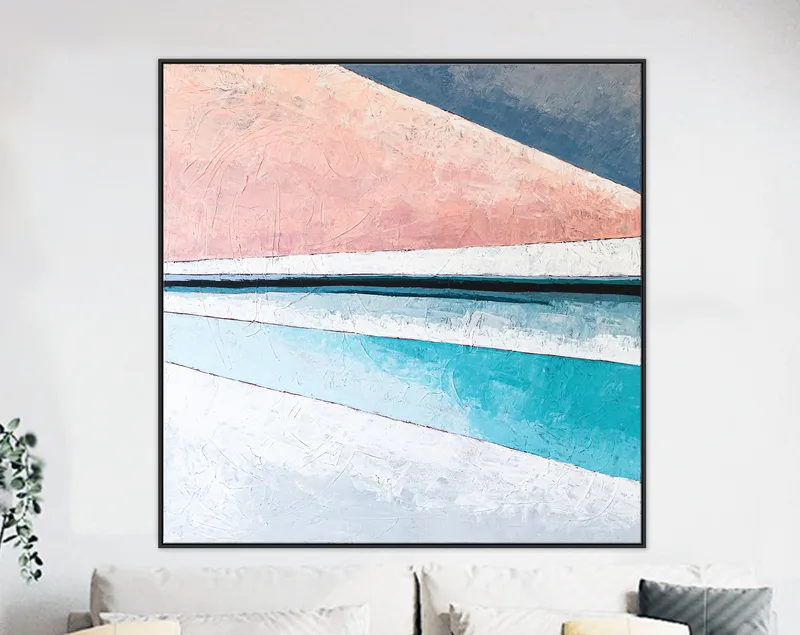 Modern Minimalist Abstract Original Acrylic Painting, Colorful Canvas Wall Art of Illuminated Landscape | Over the hill