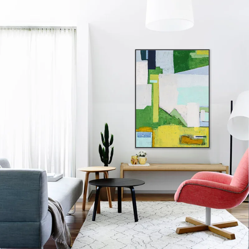 Original Abstract Large Acrylic Painting, Contemporary Landscape Canvas Art in Vibrant Green | The thoughts of memory