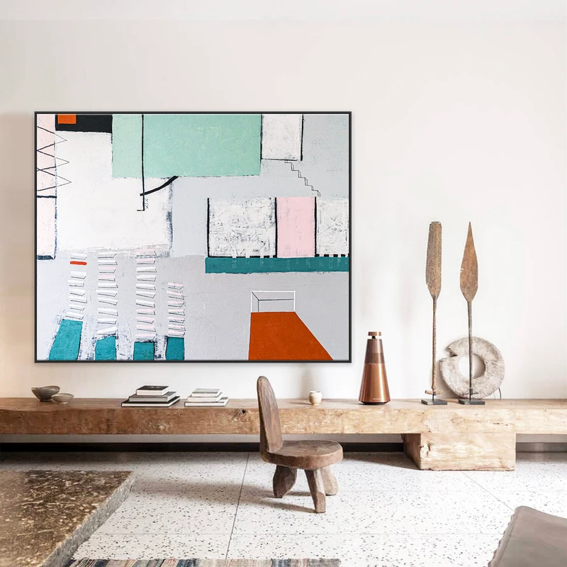 Geometric Large Abstract Original Acrylic Painting, Modern Canvas Art for Expression of the Quest for Solitude | Room XIX