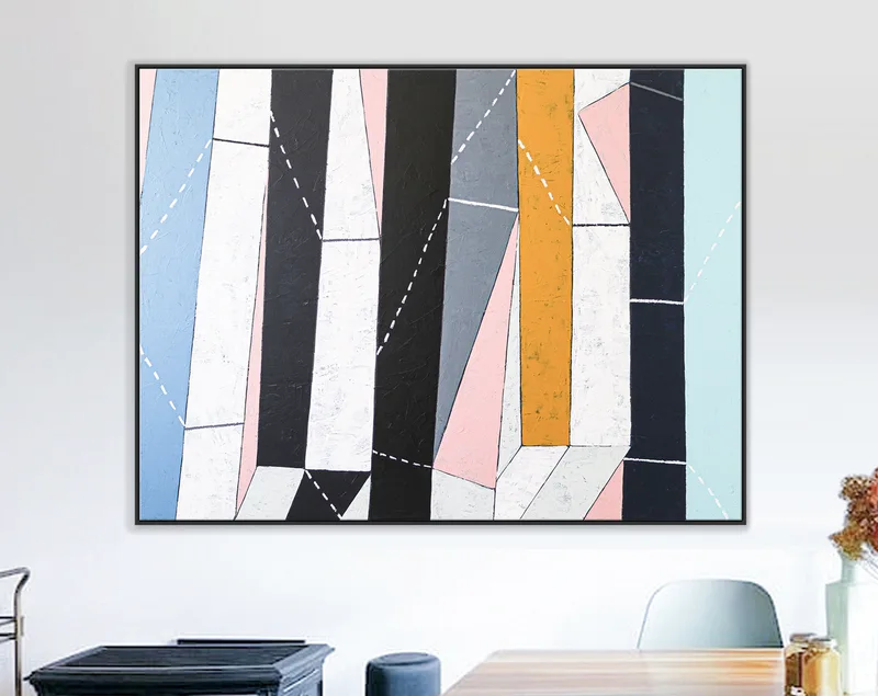 Minimal Colorful Abstract Large Original Painting, Contemporary Modern Canvas Wall Art with Stripes and Blank Spaces | In between blank