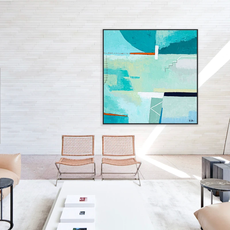 Aqua Abstract Acrylic Painting Original, Contemporary Large Modern Canvas Wall Art | Daydream of Friday