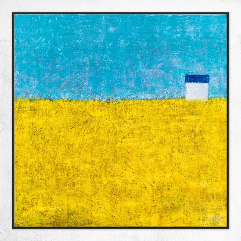 Yellow Landscape Abstract Peaceful Painting Original, Modern Abstract in Acrylic Canvas Wall Art | Sweet lonely
