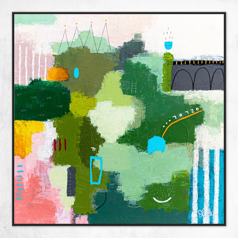 Abstract Acrylic Painting Original, Modern Canvas Wall Art with a Cheerful Green Emphasis | Galene
