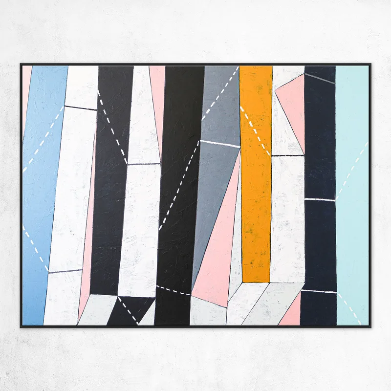 Minimal Colorful Abstract Large Original Painting, Contemporary Modern Canvas Wall Art with Stripes and Blank Spaces | In between blank