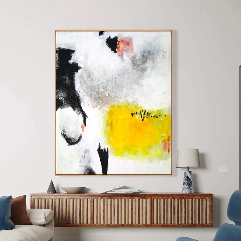 Abstract Original Painting in Acrylic, Oriental-Inspired Large Modern Canvas Wall Art with a Zen Aesthetic | Sign (Vertical)