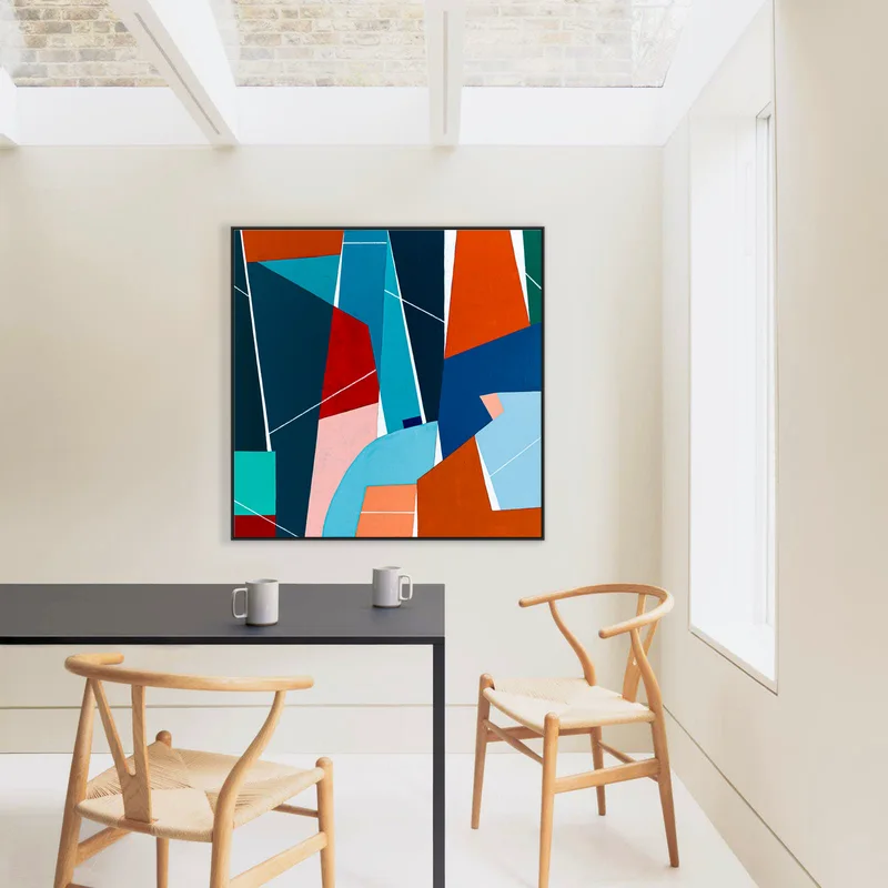Geometric Original Abstract Colorful Painting, Acrylic Modern Contemporary Canvas Wall Art | OU