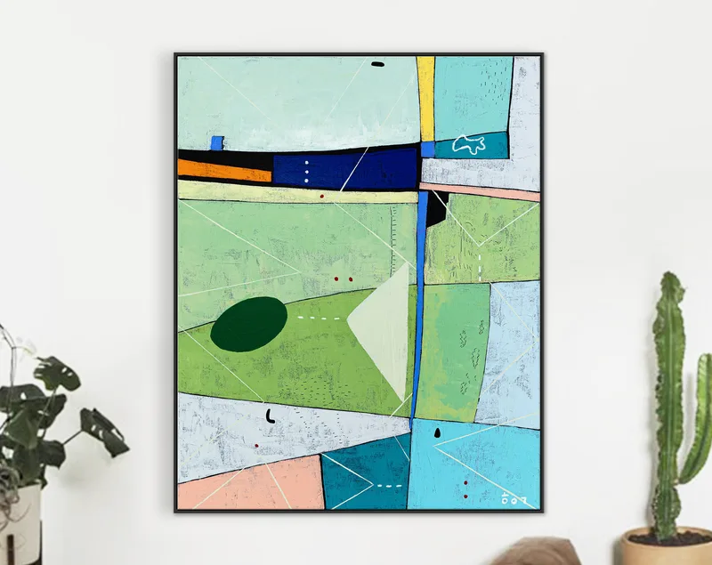Geometric Abstract Painting in Olive and Green, Original Modern Canvas Wall Art for Living Room | Sono II
