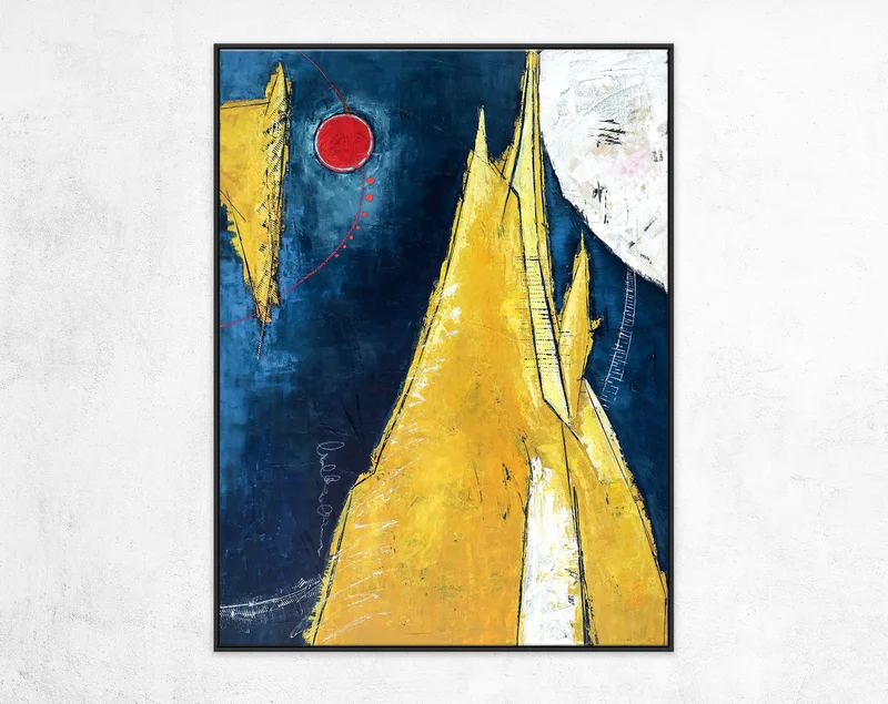 Expressionist Modern Abstract Original Painting, Large Canvas Wall Art of Nature inspired | Sun, Mountain, Moon