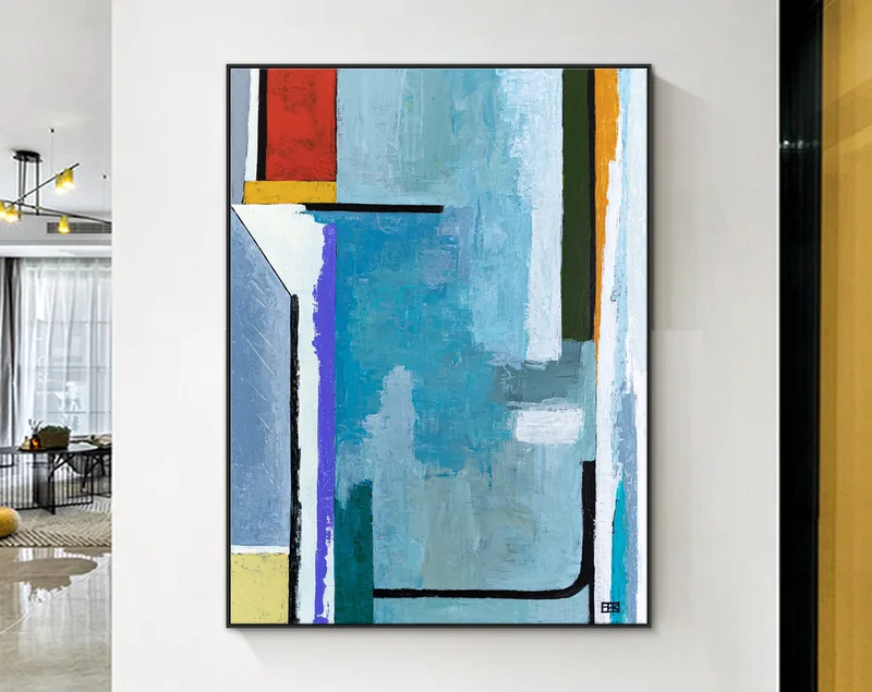 Large Geometric Original Abstract Painting in Acrylic, Large Contemporary Modern Canvas Wall Art | Modern Somber