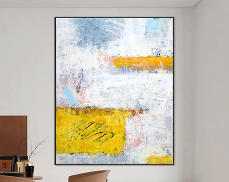 Colorful Large Abstract Original Acrylic Painting, Modern Canvas Wall Art, Expression of Light & Color | Yellow echo