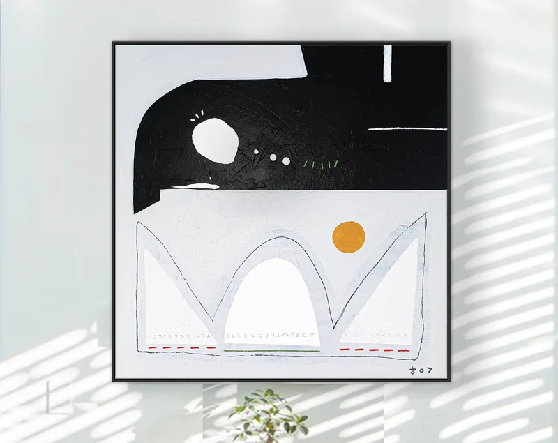 Large Minimalist Black and White Abstract Painting, Original Modern Contemporary Canvas Wall Art | Traumerei