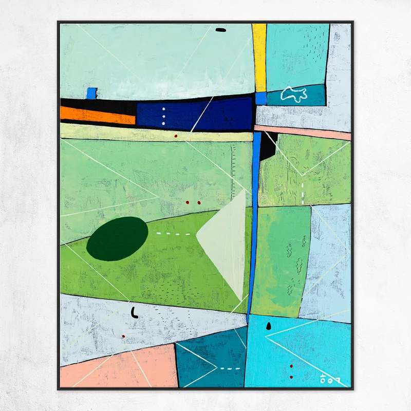 Geometric Abstract Painting in Olive and Green, Original Modern Canvas Wall Art for Living Room | Sono II