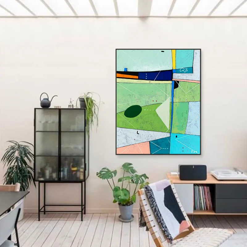 Geometric Abstract Painting in Olive and Green, Original Modern Canvas Wall Art for Living Room | Sono II