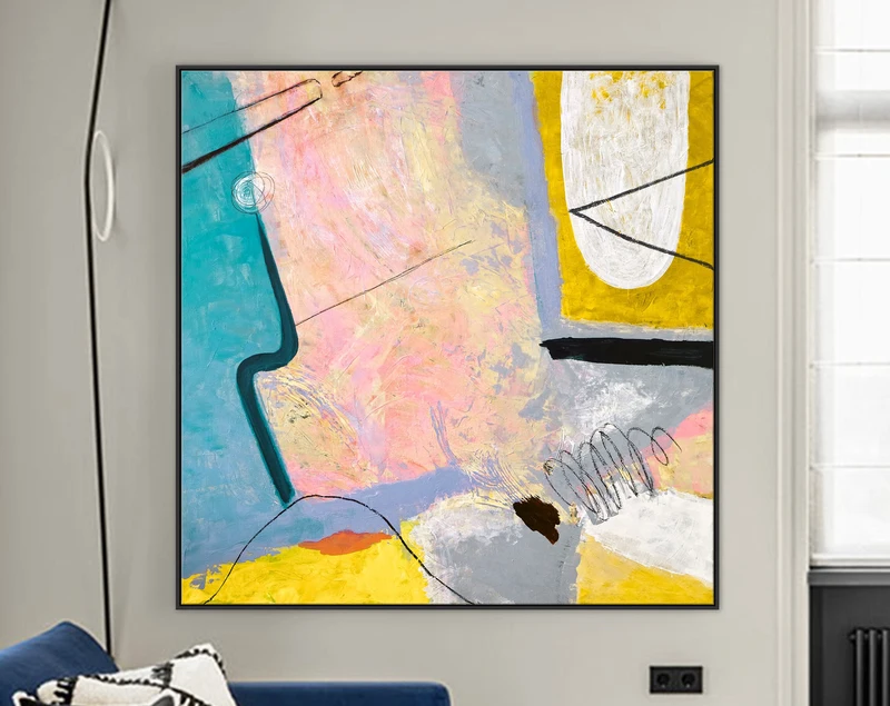 Original Acrylic Abstract Colorful Painting of Journey by Consciousness, Large Modern Canvas Wall Art with Pencil & Scratches | Mindscape