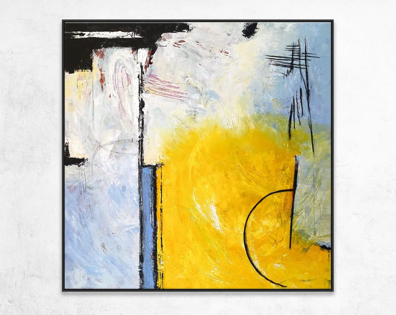 Euphoria through Modern Original Abstract Acrylic Painting, Large Canvas Wall Art of Yellow and Sky Blue | Composition C