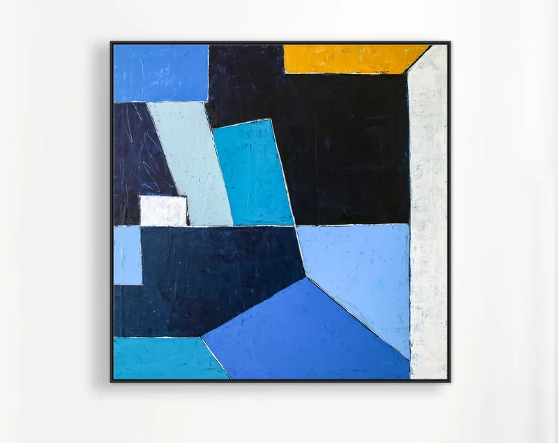 Geometric Blue Original Abstract Painting in Acrylic, Modern Canvas Wall Art of Dynamic Interplay | Geometry II