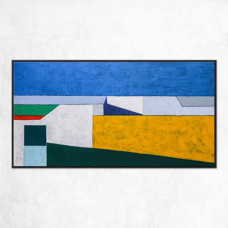 Minimalist Geometric Seascape Abstract Original Acrylic Painting, Large Contemporary Modern Canvas Wall Art | My balcony