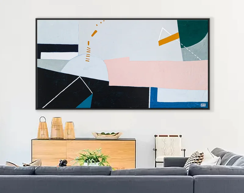 Surreal Geometric Abstract Minimalist Acrylic Painting Original, Wide Contemporary Modern Canvas Wall Art | Kafkaesque I