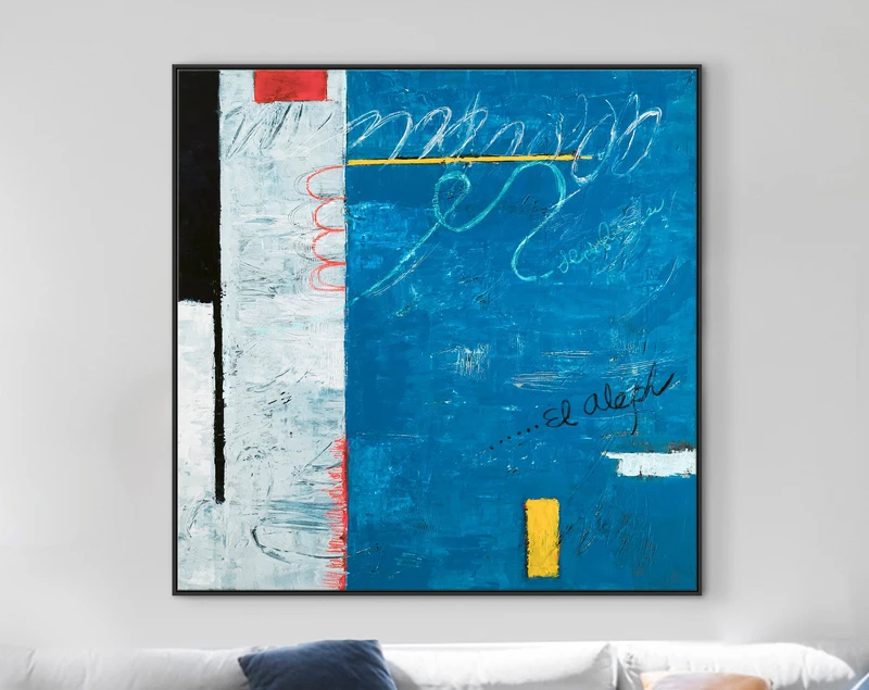 Imaginary Space in Original Acrylic Abstract Modern Blue Painting, Contemporary Large Canvas Wall Art | The Aleph