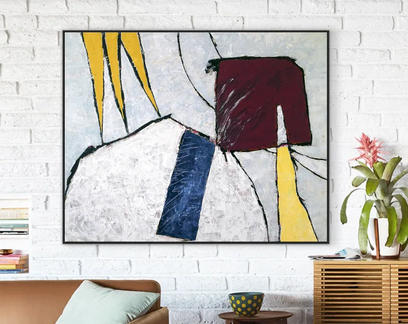 Cheerful & Colorful Original Abstract Acrylic Painting, Large modern Canvas Wall Art in Contemporary Style | Yellow crown