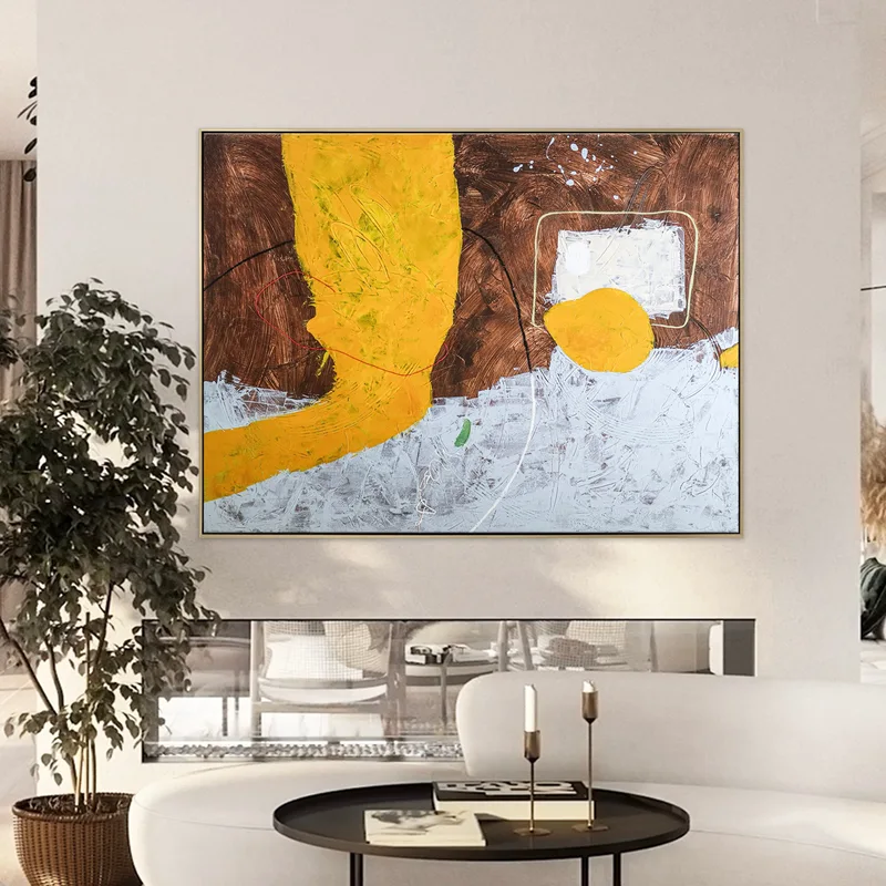 Brown and Yellow Abstract Original Acrylic Painting, Large Modern Canvas Wall Art in Minimalistic Composition | Synthesis