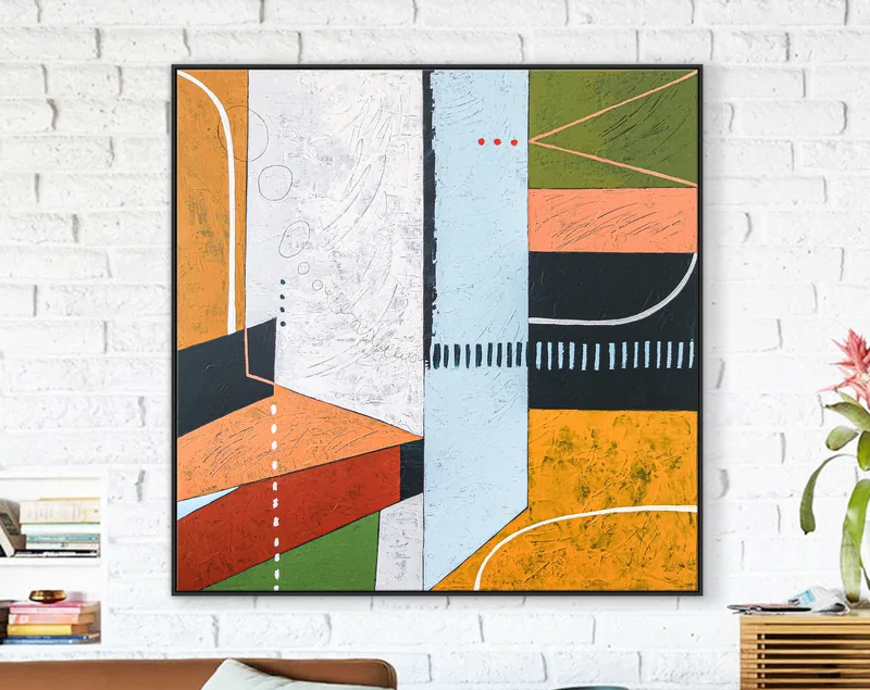 Large Geometric Original Acrylic Abstract painting, Modern Canvas Wall Art for Exploration of Matter, Time, Space | Metaphysics