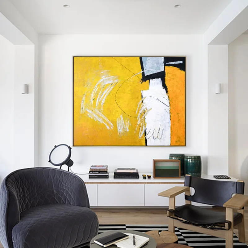 Radiance of Yellow in Original Abstract Acrylic Painting, Large Modern Cavas Wall Art Inviting Viewer Introspection | Gelb