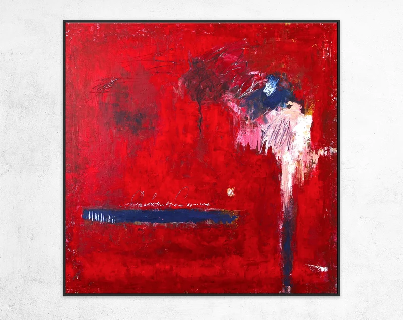 Fiery Red Modern Abstract Original Painting in Acrylic, Expressionist Large Canvas Wall Art | Of the passion