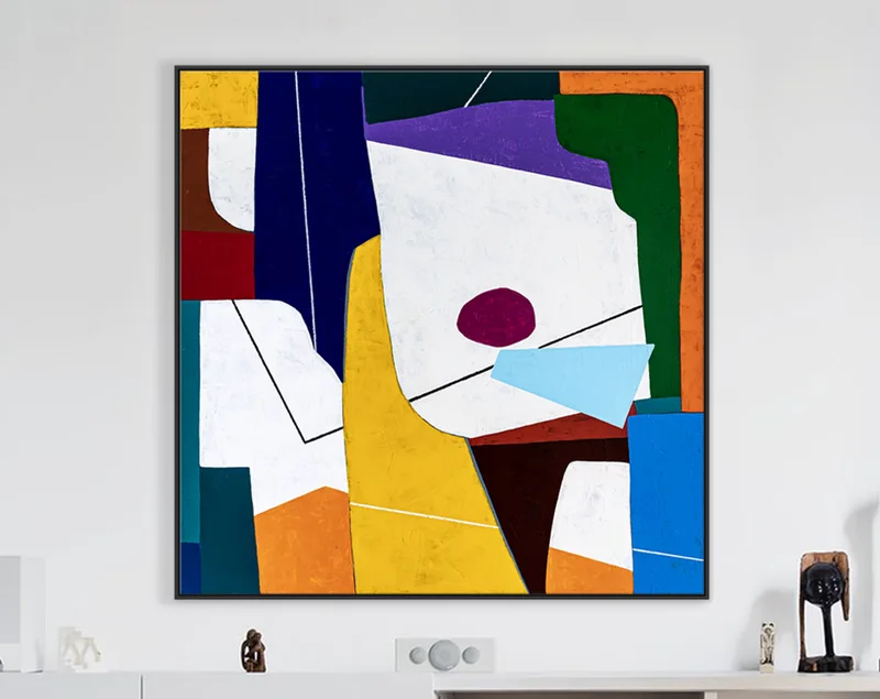 Geometric Original Abstract Colorful Painting, Contemporary Modern Canvas Wall Art for Living Room | The