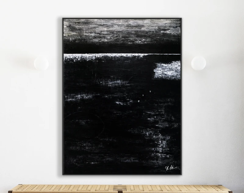 Modern Expressionism Abstract Original Painting, Large Black & White Canvas Art in Monochromatic Minimalism | Black Abstract II