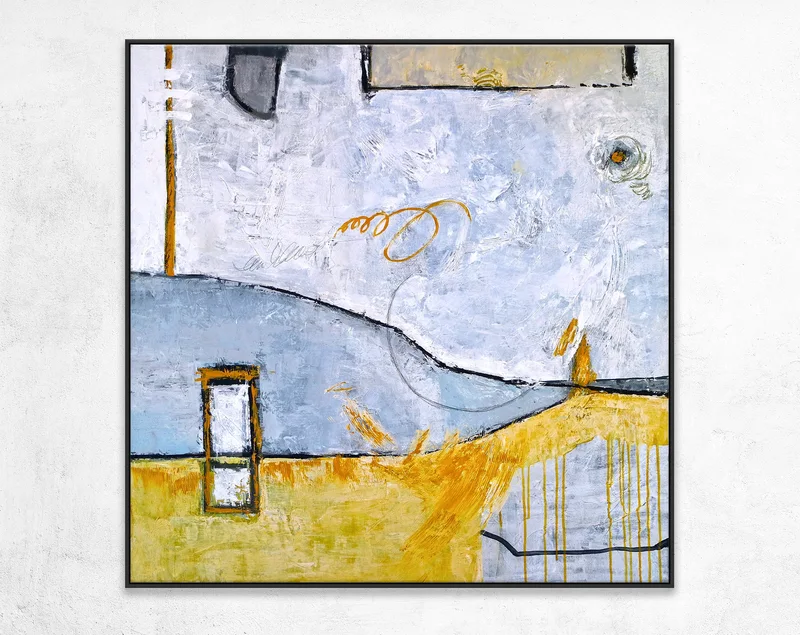 Surrealist Landscape Original Abstract Painting in Acrylic, Modern Large Artistry Wall Art | Yellow telephone booth