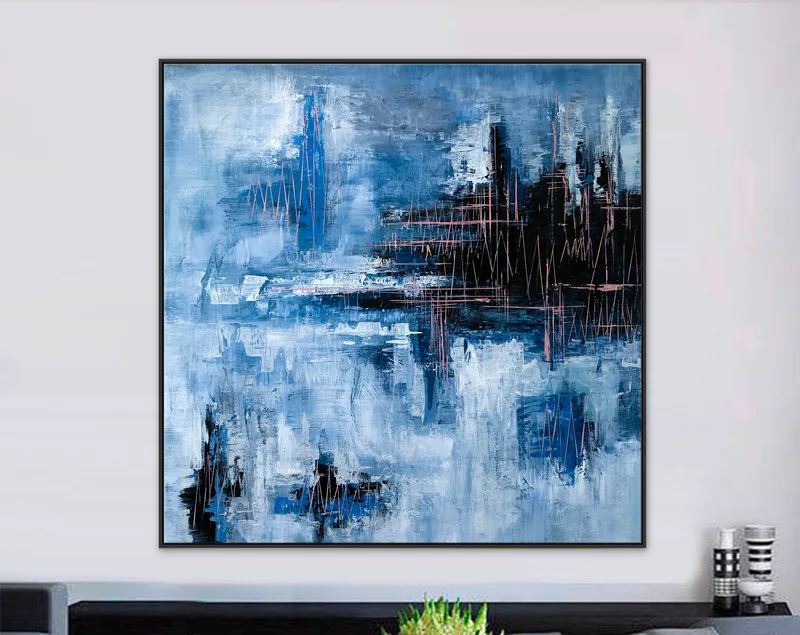 Contemporary Original Abstract Acrylic Painting Capturing the Rhythm of Life, Large Modern Canvas Wall Art | Blue heart