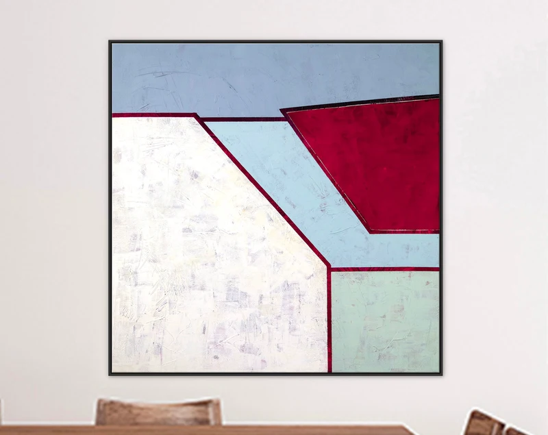 Geometric Original Abstract Acrylic Painting, Large Minimalist Modern Canvas Wall Art in Simplistic Composition | Room II