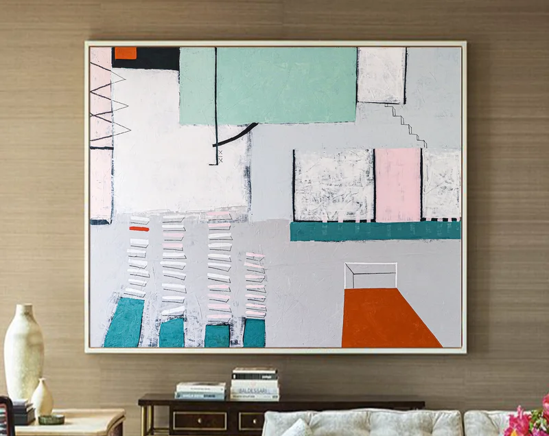 Geometric Large Abstract Original Acrylic Painting, Modern Canvas Art for Expression of the Quest for Solitude | Room XIX